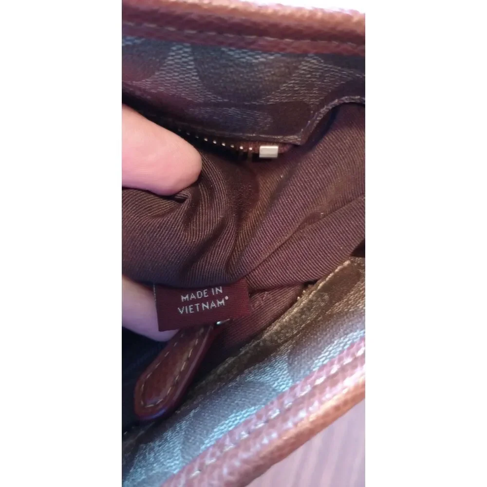 Coach City Zip Top Tote Signature Brown Coated Canvas ruby edge trim F34603 2015